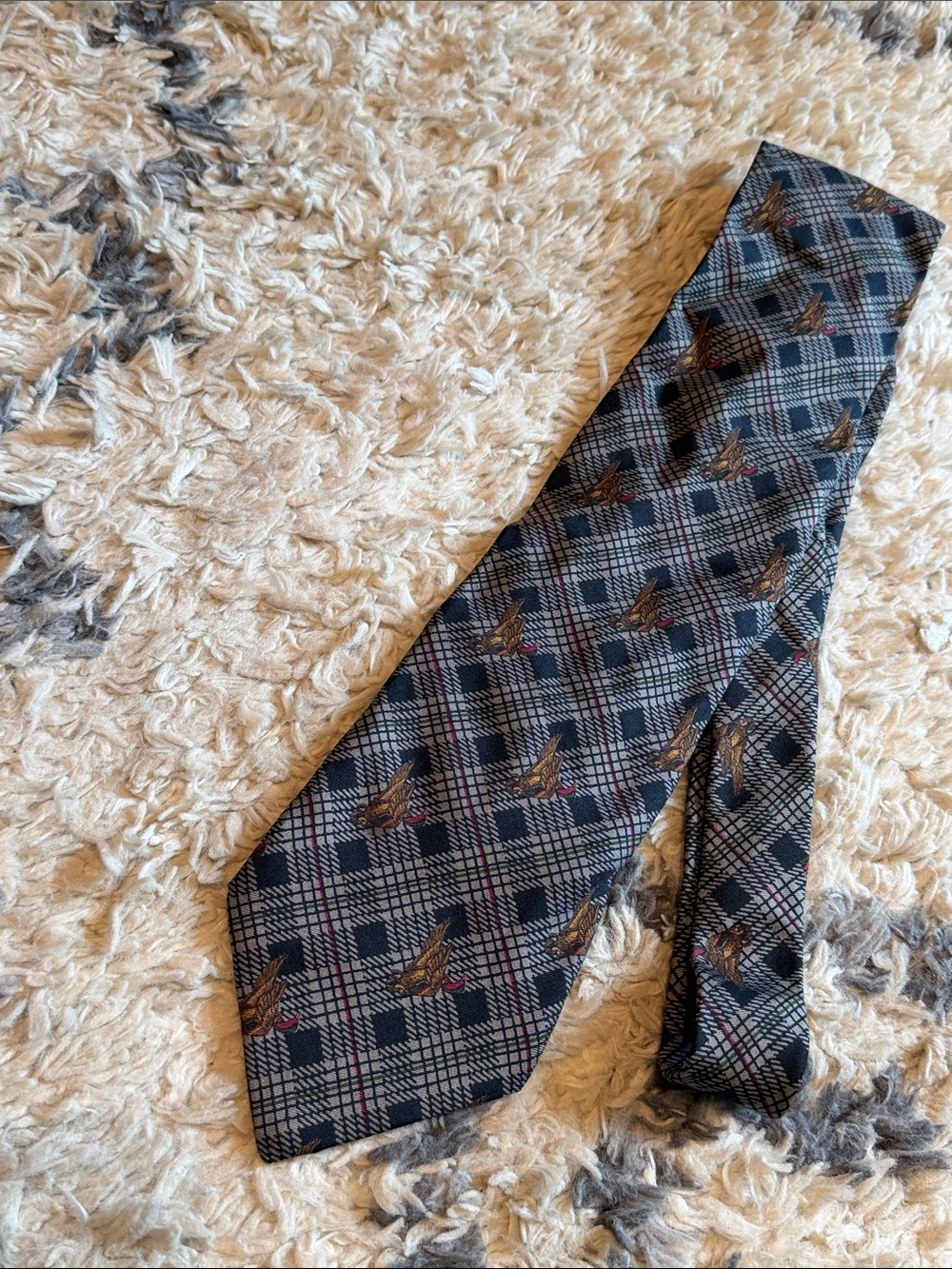 KUPPENHEIMER MEN’S CLOTHING Classic Plaid & Ducks Men's Tie in Navy and Gray